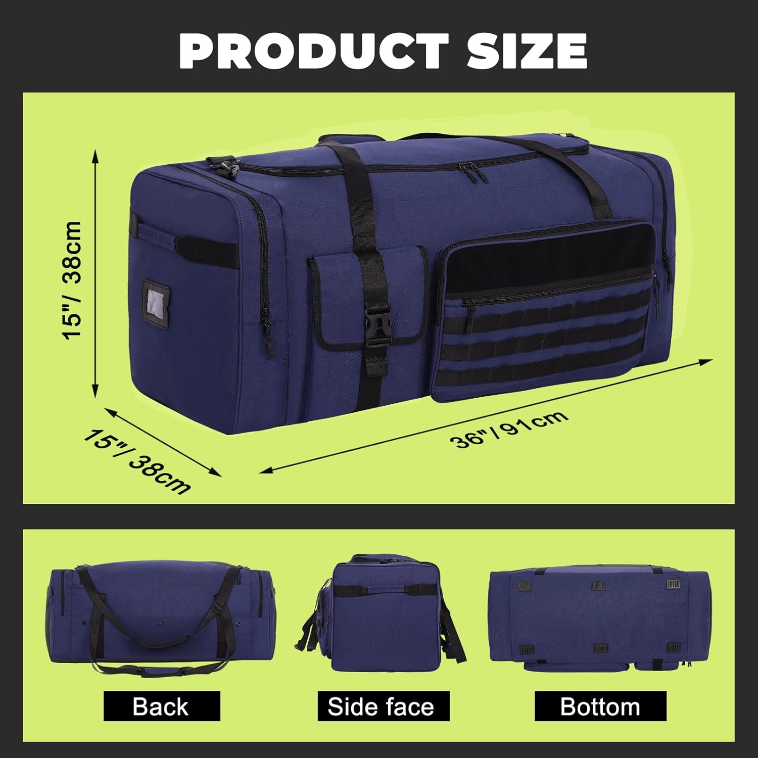 130L Extra Large 36" Heavy Duty Sports Gym and Travel Duffel Bag - Oversized Equipment Gear Bag for Basketball, Baseball, Hockey, Football, Helmets, and Pads - Durable, Giant (Blue)