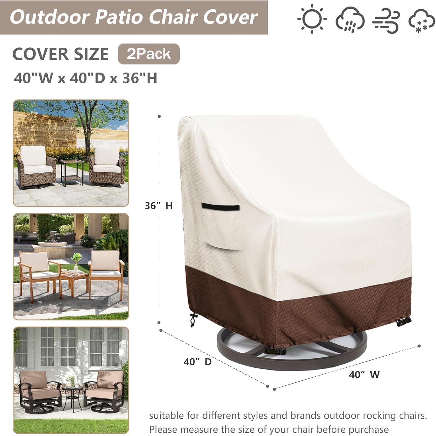 Waterproof 2 Pack Outdoor Swivel Chair Cover for Patio Chair Size Up to 40" W x 40" D x 36" H inch,Outdoor Lawn Patio Furniture Covers (Beige)