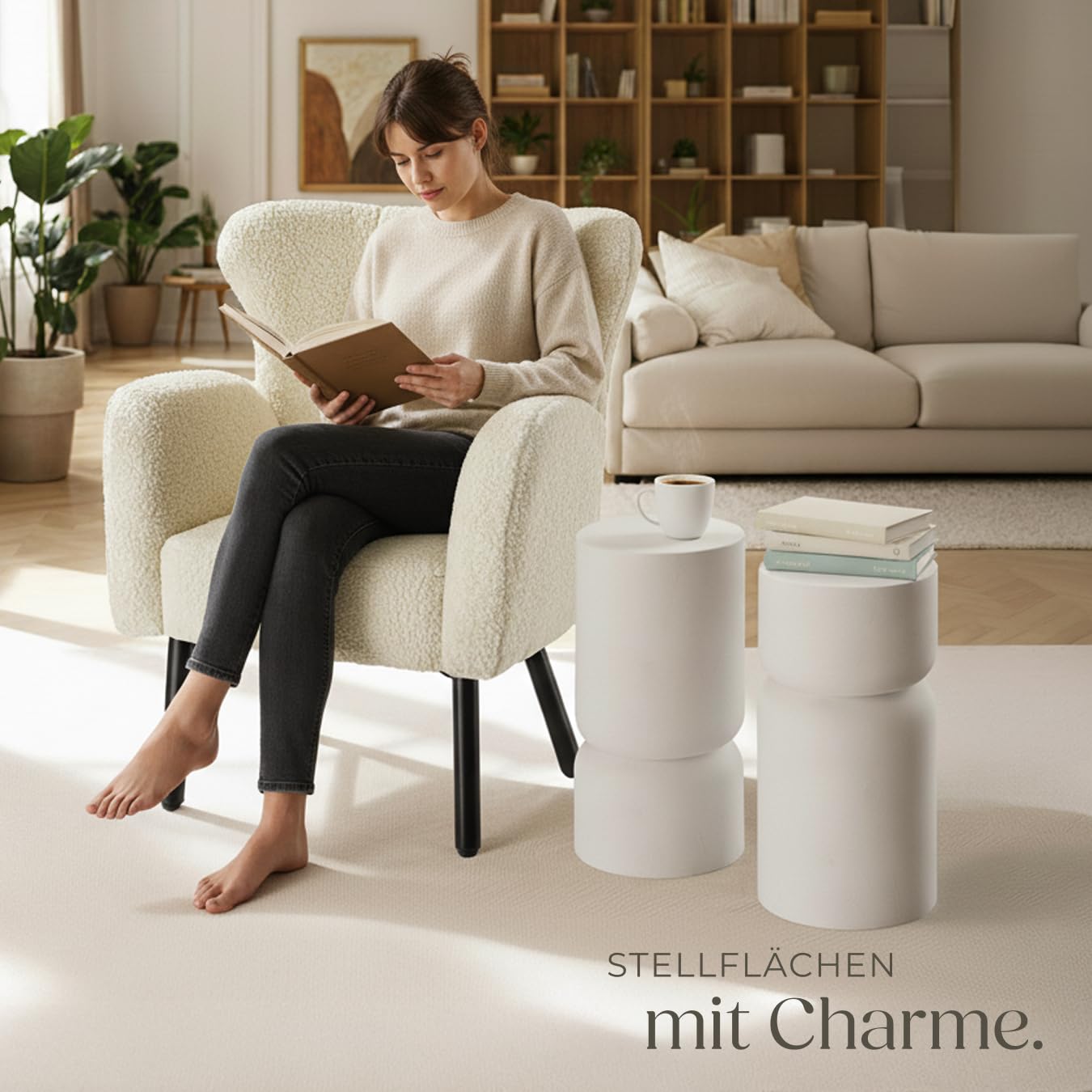 tectake® 2er Set runder Couchtisch weiß, Beistelltisch rund, Aesthetic Room Decor, Moderne Möbel für Wohnzimmer, Schlafzimmer, als Coffee Table, Side Table oder Nachttisch