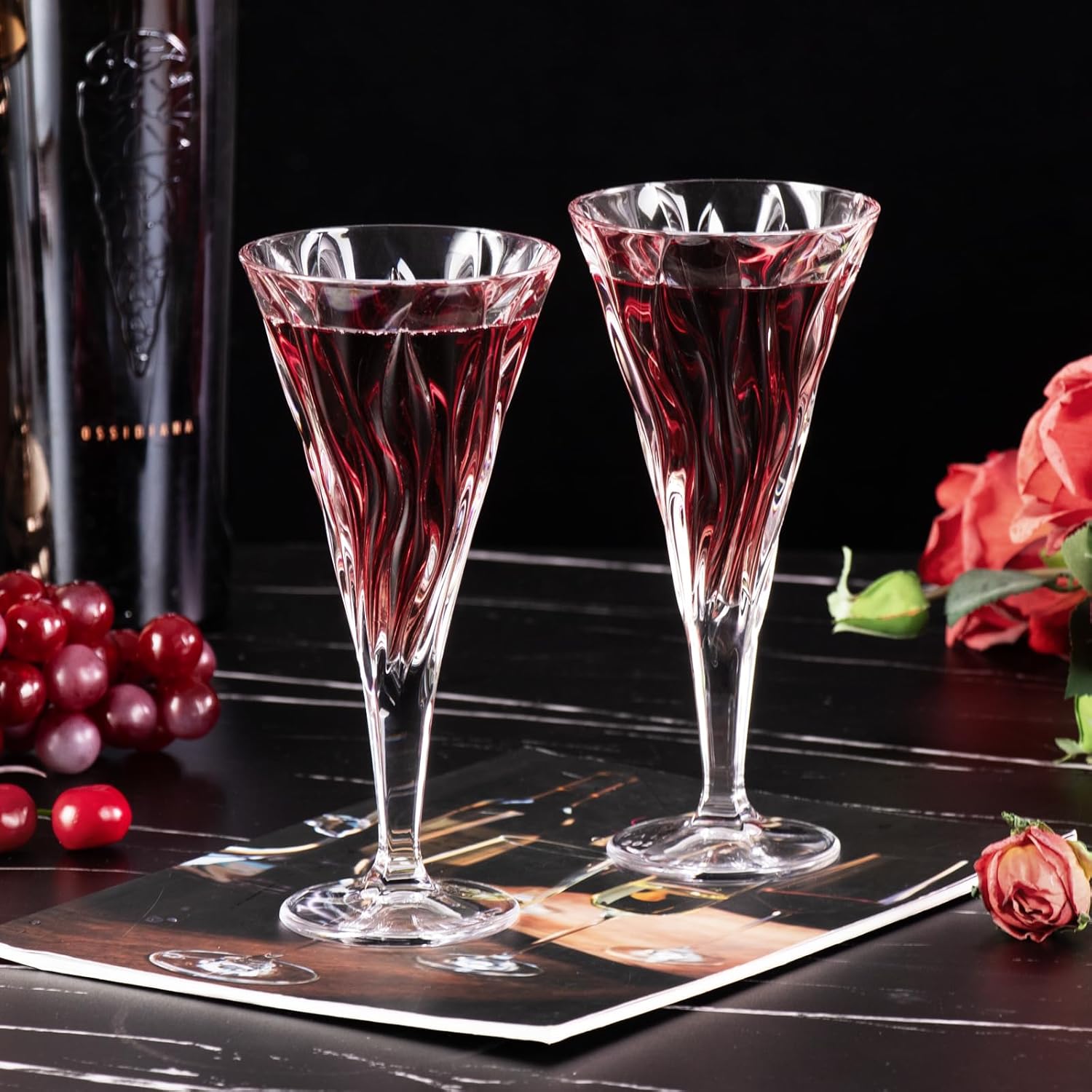 KAMMAK Wine Glasses Set of 2, 7.8 oz Hand Blown Crystal Bordeaux Wine Glasses, Thin Rim & Long Stem, Perfect for Red & White, Daily Use, Wedding Anniversary or Birthday Gift with Gift Box, Bamboo - Image 3