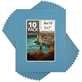 Mat Board Center, Pack of 10, 8x10 for 5x7 Dynamic Blue Color Mats - Bevel Cut, Acid Free, 4-ply Thickness, White Core - for Pictures, Photos, Framing