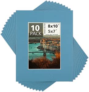 Mat Board Center Pack Of 10 - 11x14 Precut Acid-Free Mats For 8x10 Pictures, Dynamic Blue, 4-Ply White Core