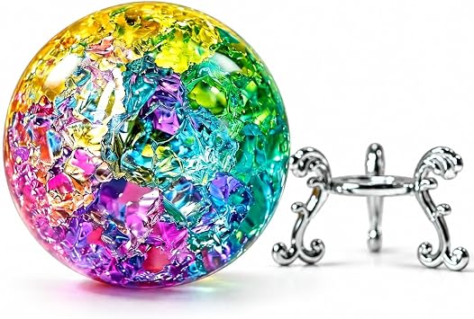 60mm Colorful Crackle Crystal Ball with Silver Metal Stand