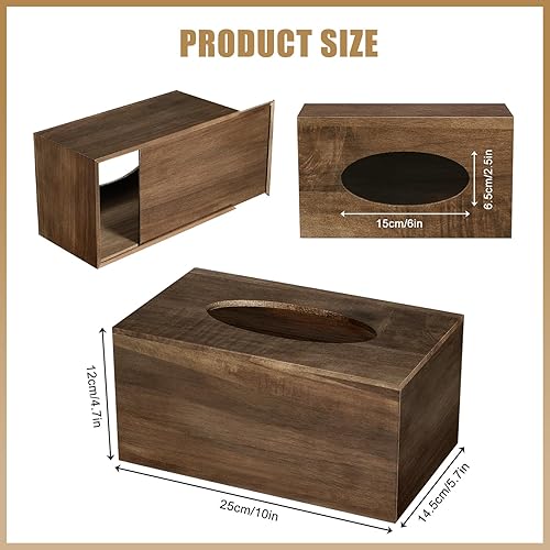 Miniatura 9 de Funda para caja de pañuelos, cubierta de caja de pañuelos de madera con bandeja de almacenamiento cuadrada para caja de pañuelos para baño,
