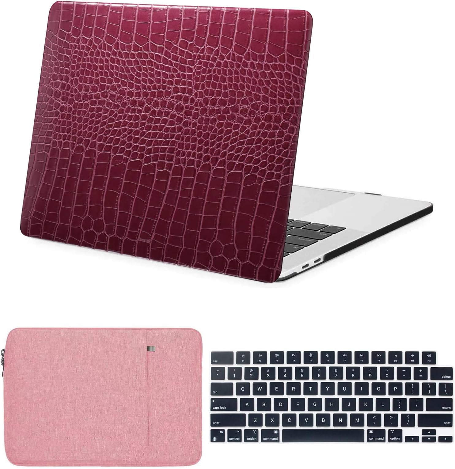 - Case Compatible with MacBook Pro 15 Inch Case 2019 2018 2017 2016 Model A1990 A1707 with Touch Bar & Touch ID, PU Leather Hard Shell Case & Keyboard Cover Skin & Sleeve Bag, Wine red