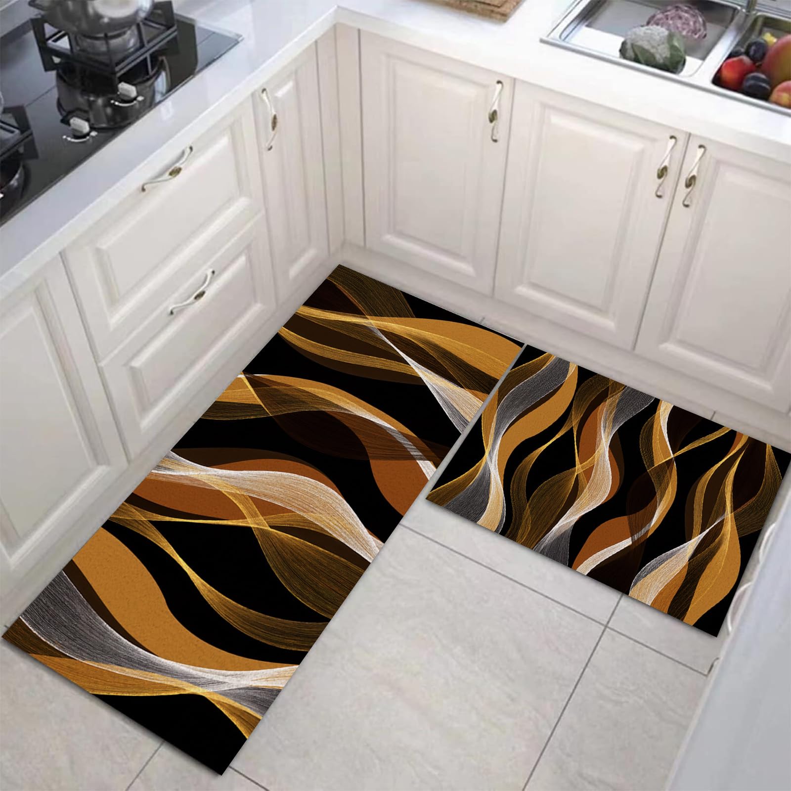 Tapis de cuisine antidérapants brun lot de 2 lavables texturés