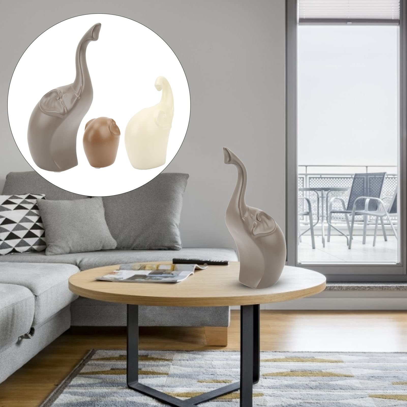 Scultura di Elefante in Ceramica Bianca da 3 Pezzi, Decorazioni Realistiche per la Casa, di Compleanno per la Libreria del Desktop 'Ufficio