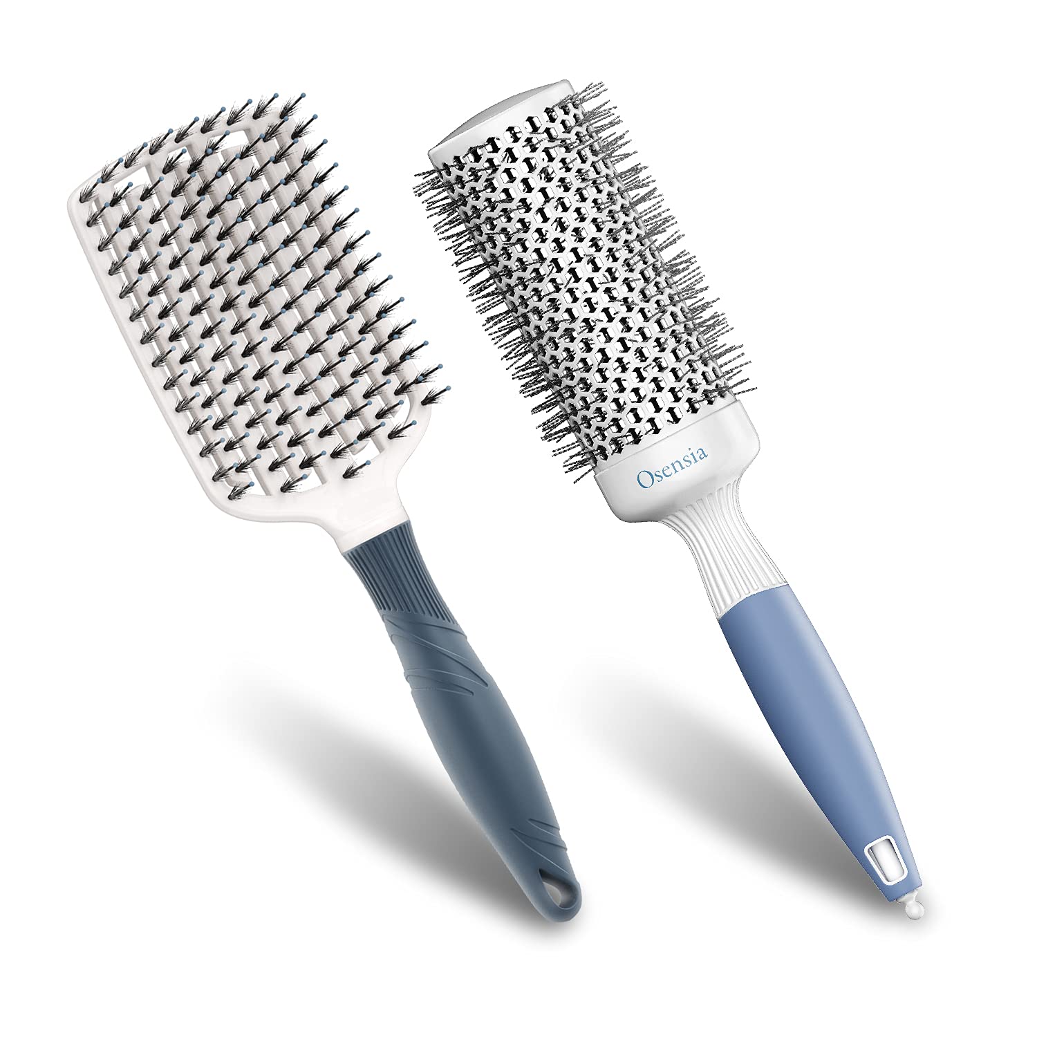 Hair Brush Set - Round Brush for Blow Drying, Detangling Paddle for Thick Hair - Nylon and Boar Bristles (1.7 inch)