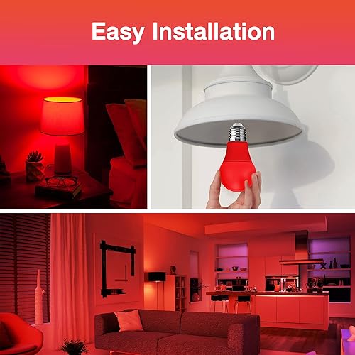 Miniatura 4 de EvaStary Bombilla LED roja equivalente a 60 W, A19 LED E26 base de color rojo, bombilla LED roja de 9 W para Halloween, decoración de Navidad,