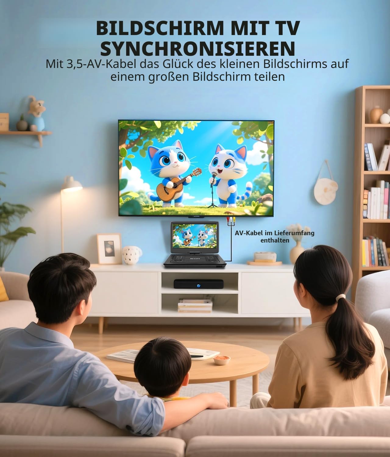 KCR 15,6 Zoll Tragbarer DVD-Player für Kinder und Auto, 15,6 Zoll LED-Bildschirm, DVB-T2 Tuner, wiederaufladbarer Akku, USB/HDMI/AV/Audio und mehrere Formate