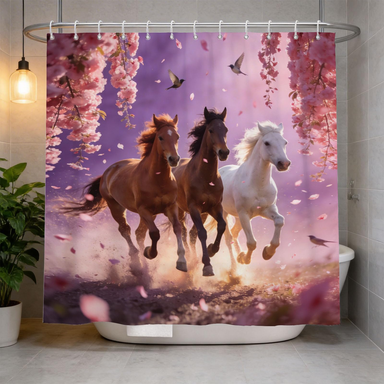 Hongduo 3D Horses Shower Curtain for Stalls Bathtubs Nature Scene Bathroom Decor Shower Curtain Set Polyester Fabric Waterproof 120x180cm/48X71 Inch with Hooks