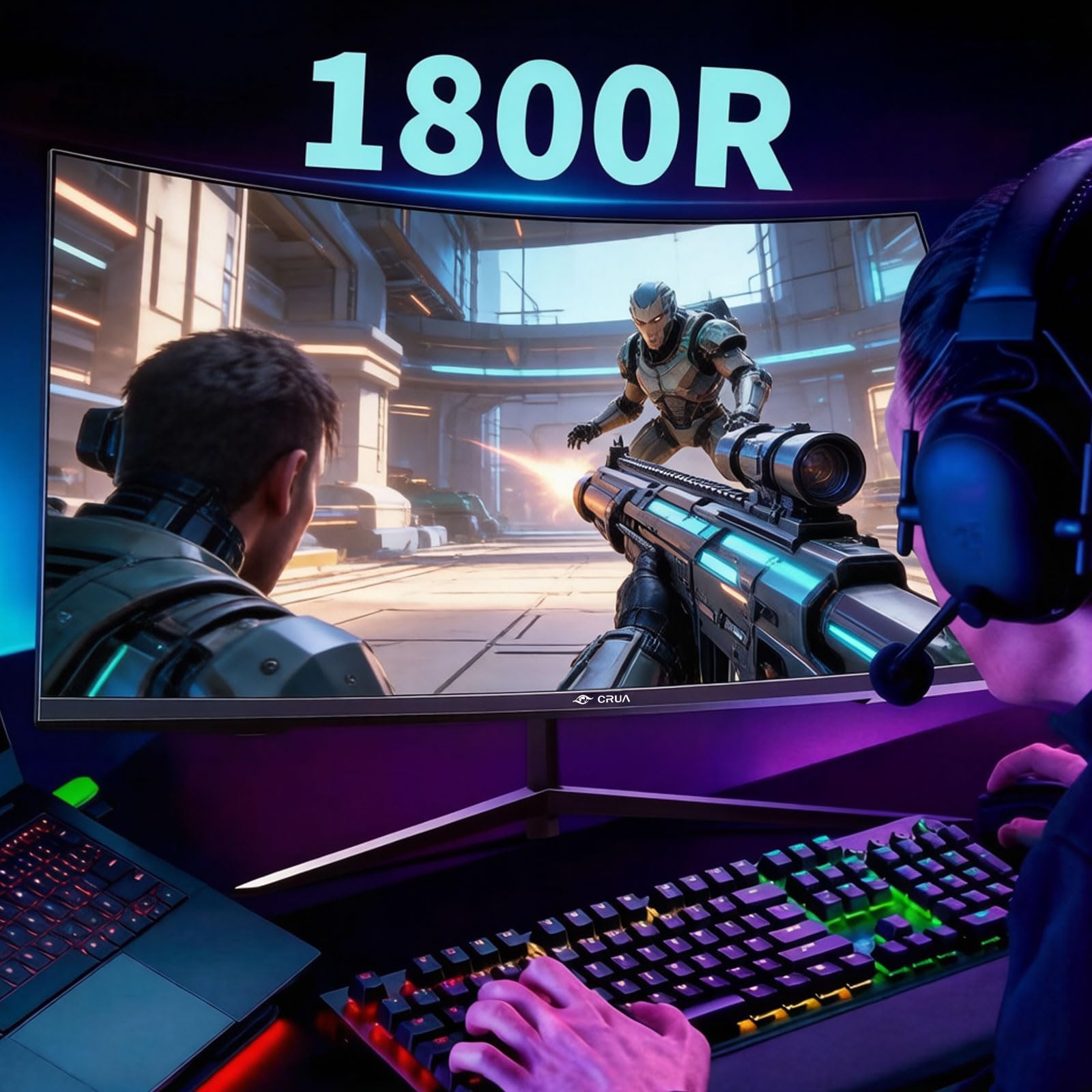 CRUA Monitor da gaming curvo da 27 pollici 144Hz/200Hz, monitor per computer FHD 1920 * 1080P 1800R senza cornice, 1ms GTG con FreeSync, Low Motion Blur, Eye Care, VESA100*100, DisplayPort, HDMI, Nero
