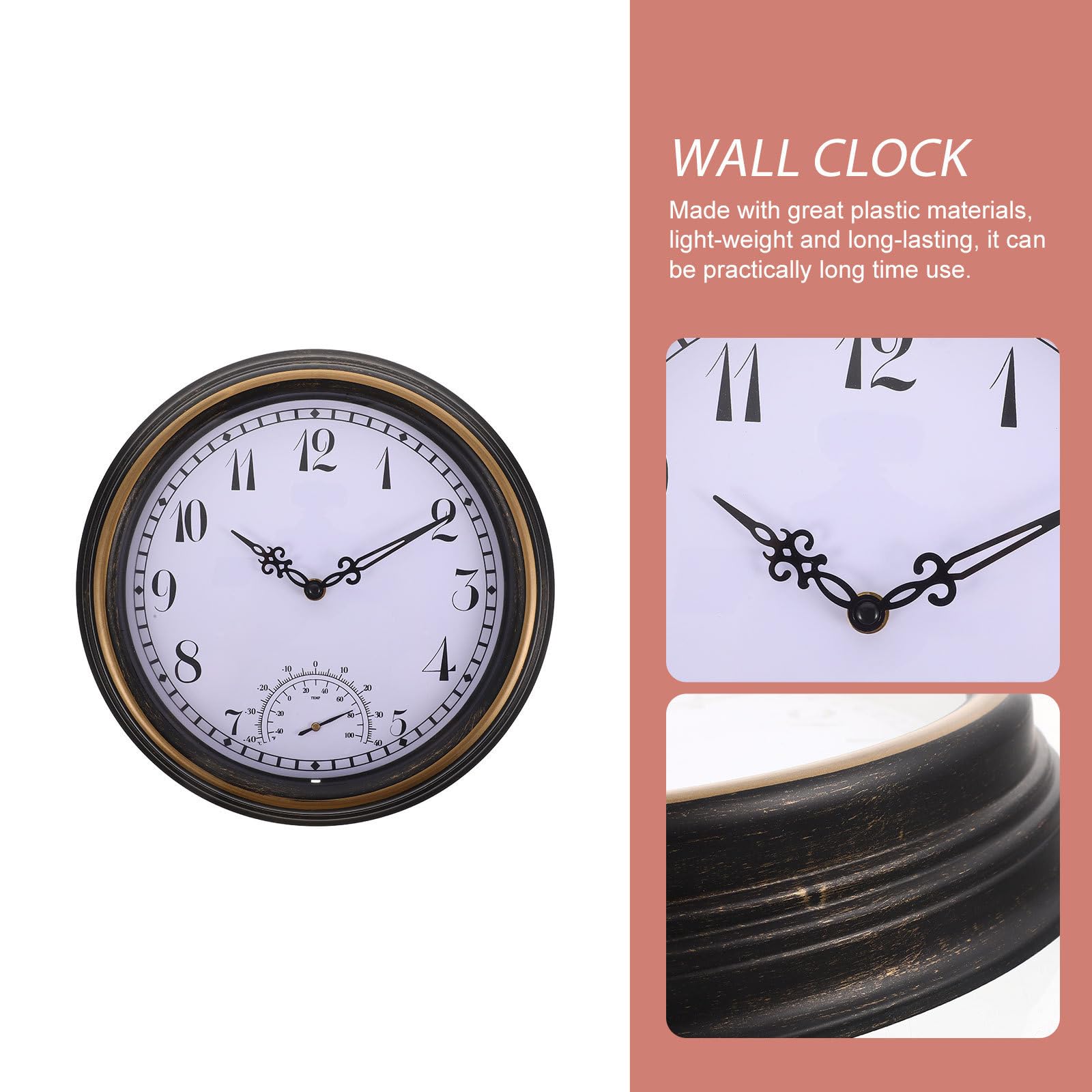 Cabilock Reloj de Pared Colgante para Dormitorio con Termómetro Exterior, Diseño Creativo y Material Plástico para Sala y Habitación