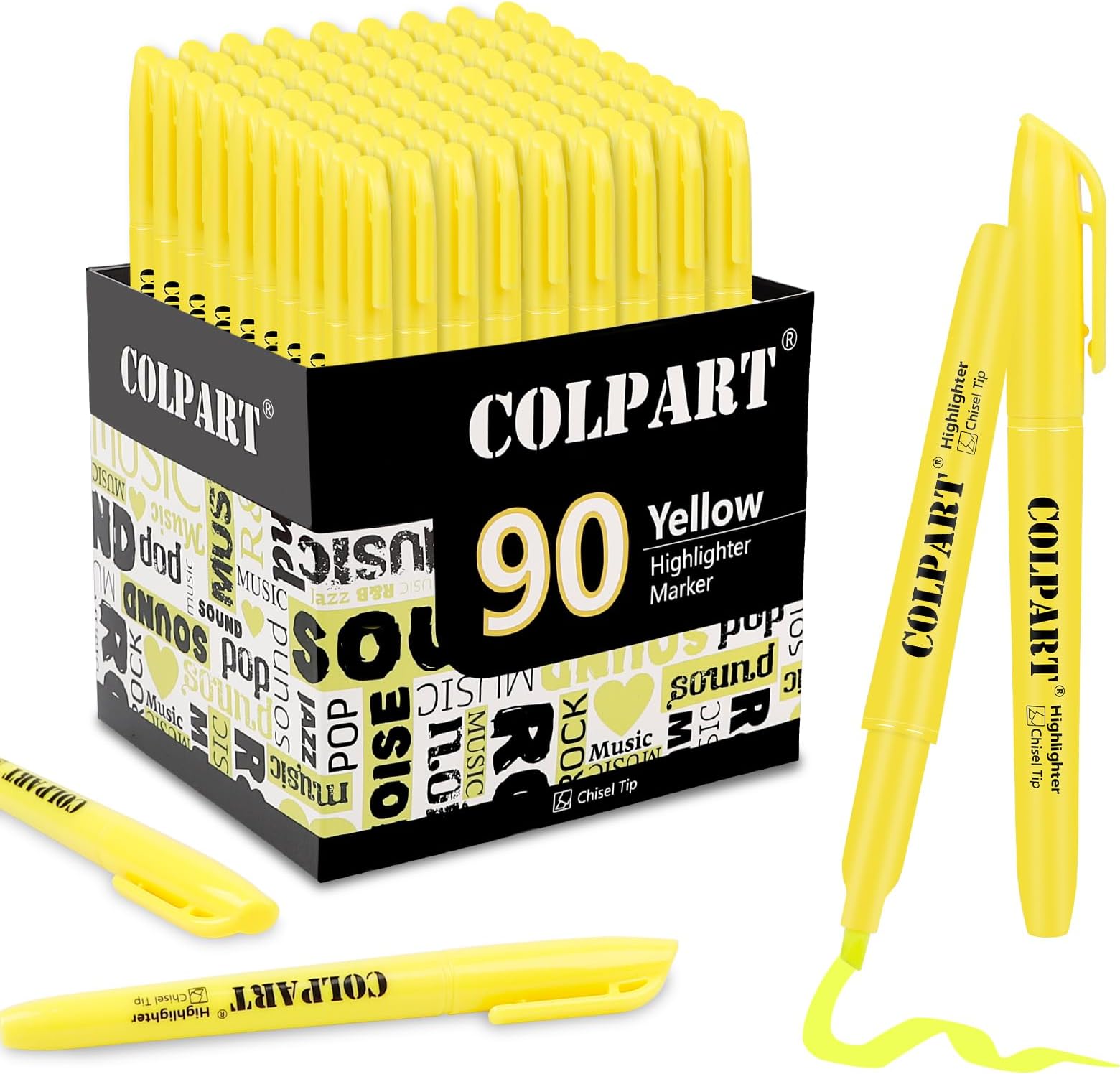 colpart Yellow Highlighters Chisel Tip 90 Pack Bright Color