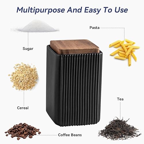 Miniatura 2 de Tarros de almacenamiento de cerámica, modernos y elegantes, pulidos, herméticos, preciosos recipientes de almacenamiento con tapa de madera, frasco