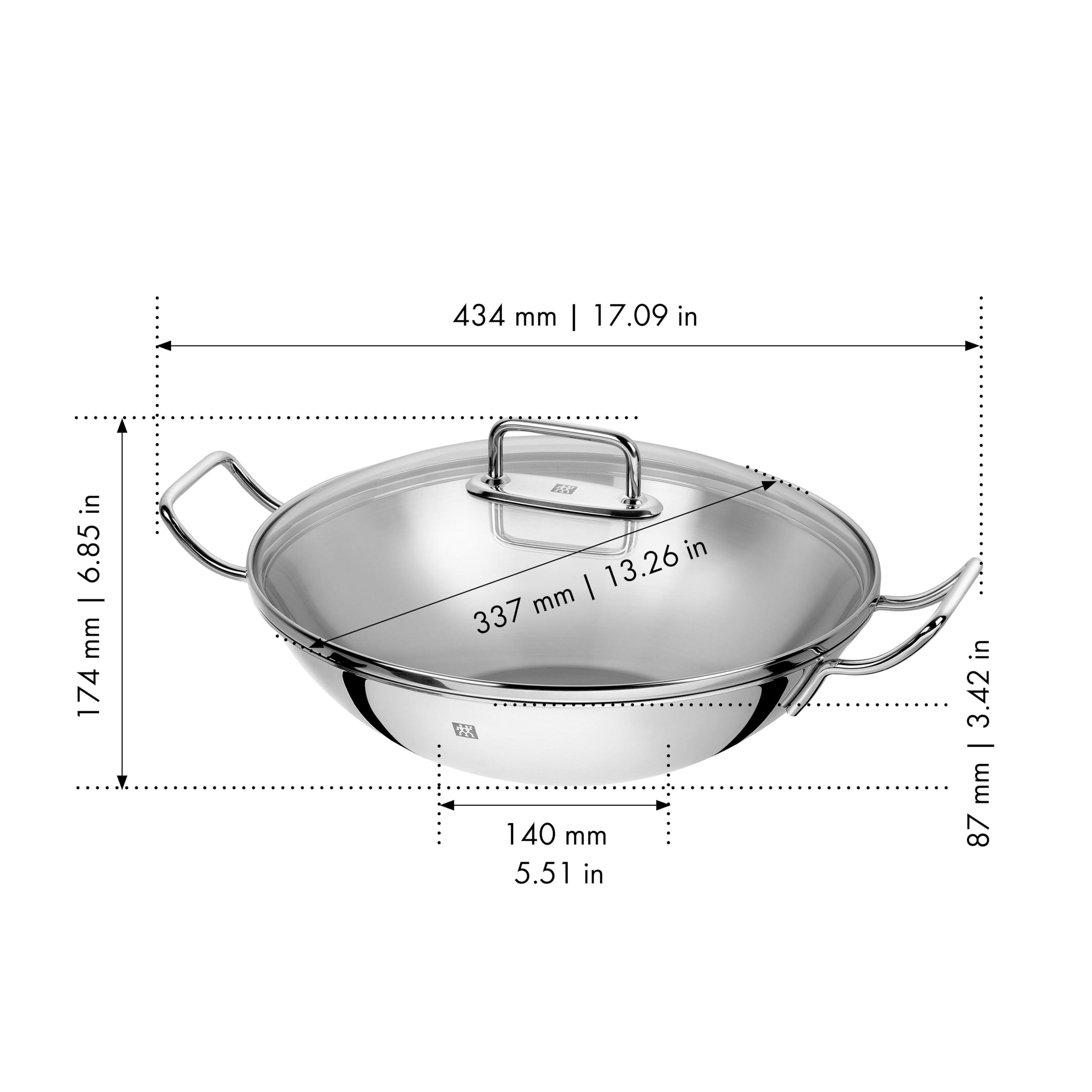 ZWILLING Plus Wokpfanne, 32 cm, Edelstahl, mit Glasdeckel und Edelstahlgitter, Backofen und Induktionsgeeignet, Silber