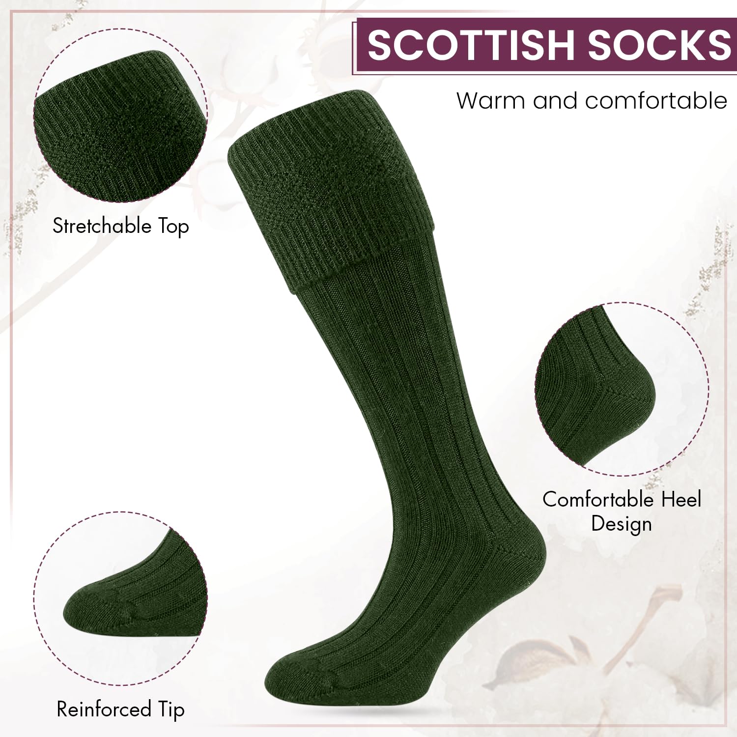 HiFEN® Chaussettes écossaises traditionnelles en laine pour homme - Chaudes et confortables - Pour le sport - Pour mariage - 39-45