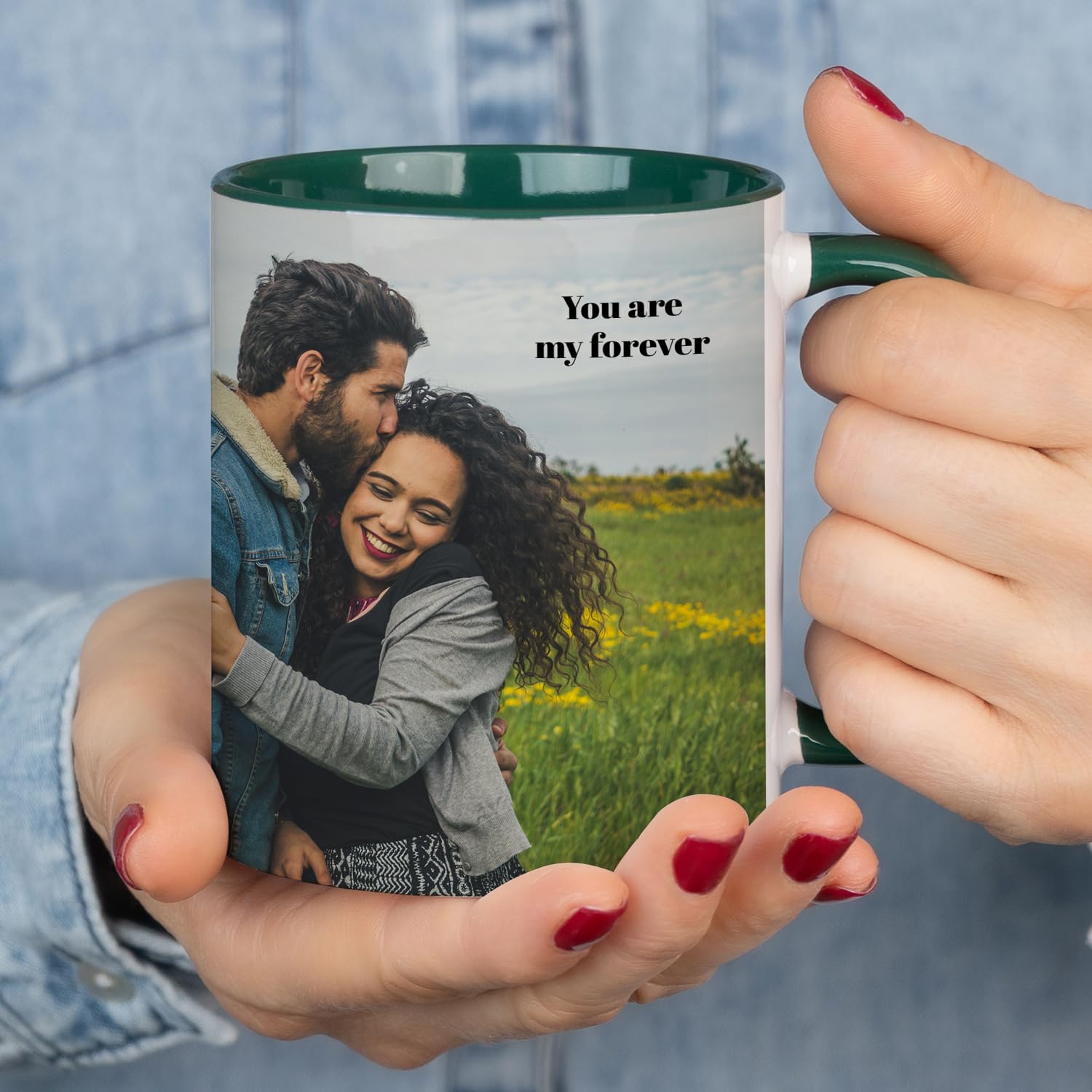 Wanapix | Taza Personalizada con Foto y Texto | Capacidad de 325ml | Taza de Cerámica con Diseño Único | Regalo para Amigos y Familiares | Apta para Microondas | Interior y Asa Color Verde