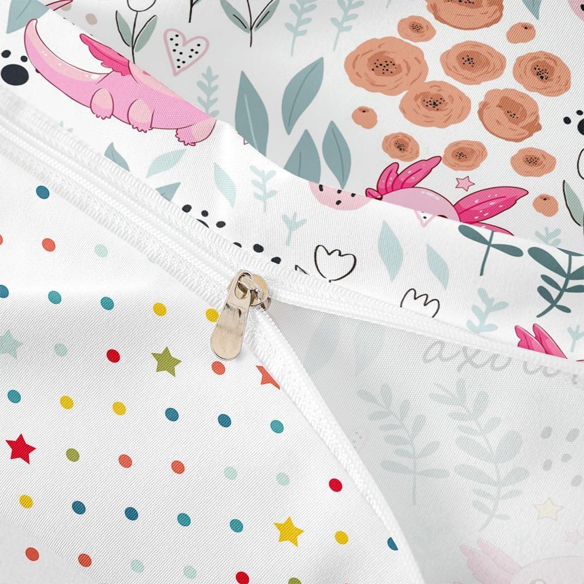 Erosebridal Kawaii Axolotl Bedding Set,Cartoon Axolotl Duvet Cover Twin,Cute Love Heart Leaf Flower Comforter Cover for Kids Girls Boys,Paw Print Animals Bed Set with 1 Pillow Case