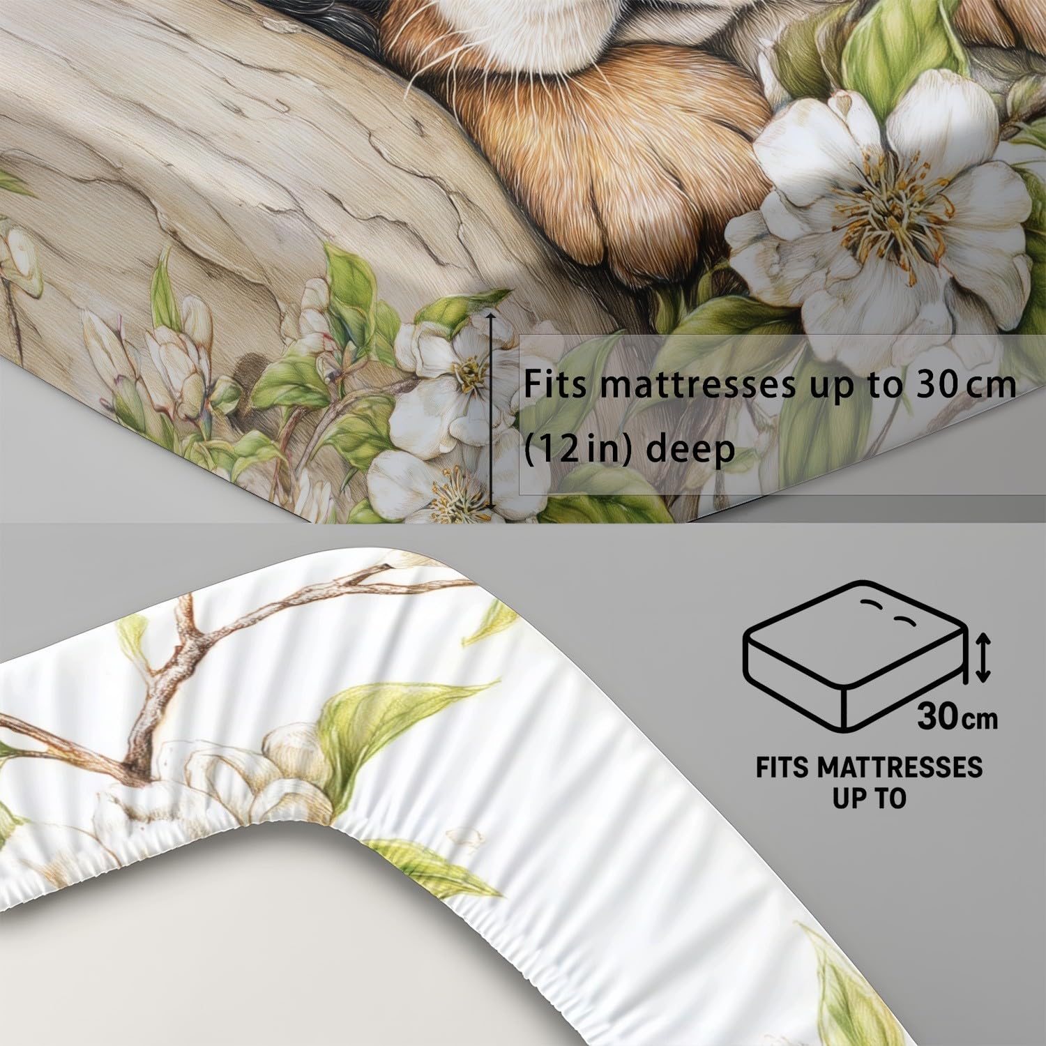 Süß Hunde Spannbetttuch Kindlich Tier Blumen Spannbettlaken 200 x 200 x 30 cm 3teilig Mikrofaser Bettwäsche Set mit 2 Kissenbezüge 80 x 80 cm Kein Flachbettlaken