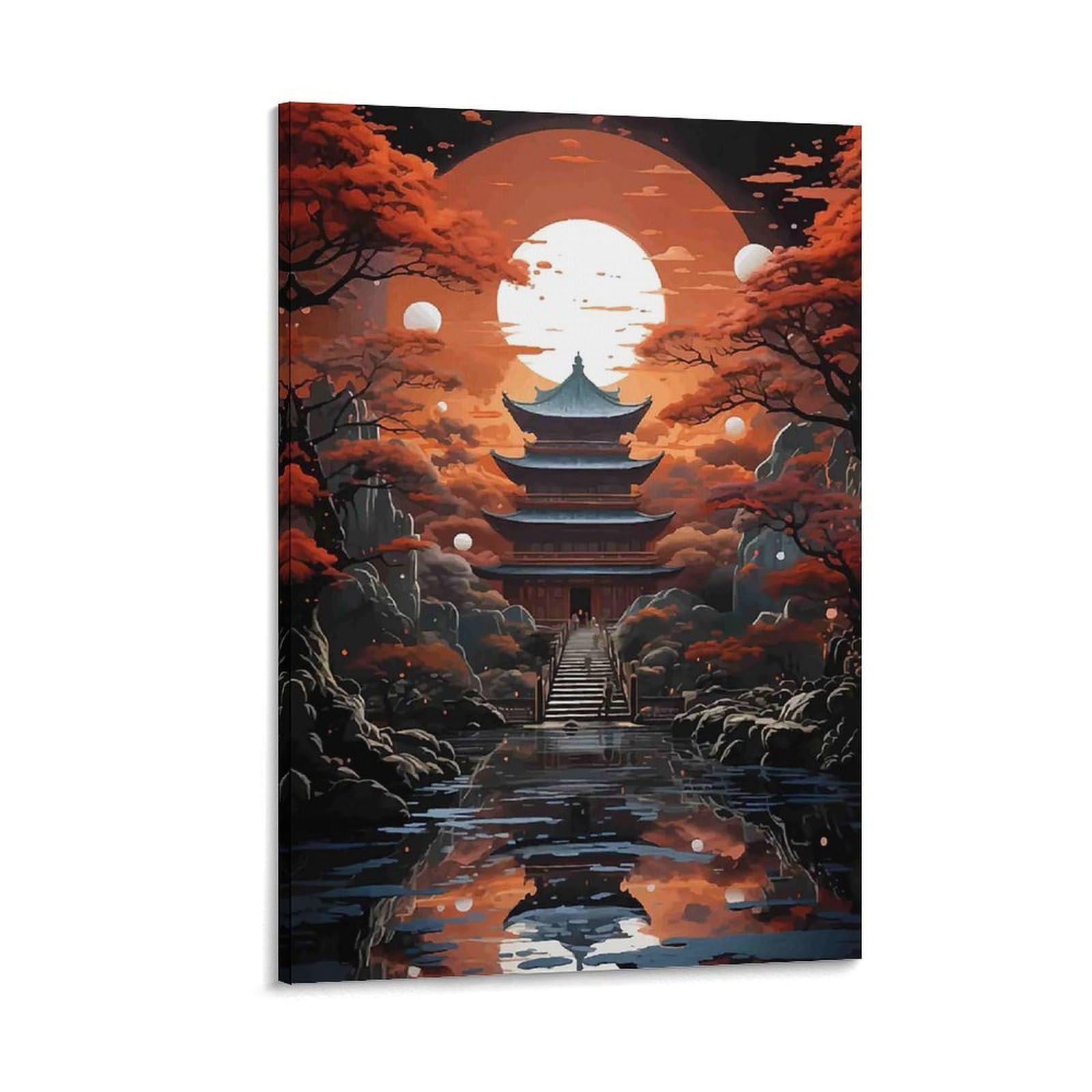 DHBANEIOK Eastern Temple Sunset Wall Decor Poster Giclee Canvas Prints Modern Wall Art Picture Wall Hanging for Living Room Home Decorations 24x36inch(60x90cm)