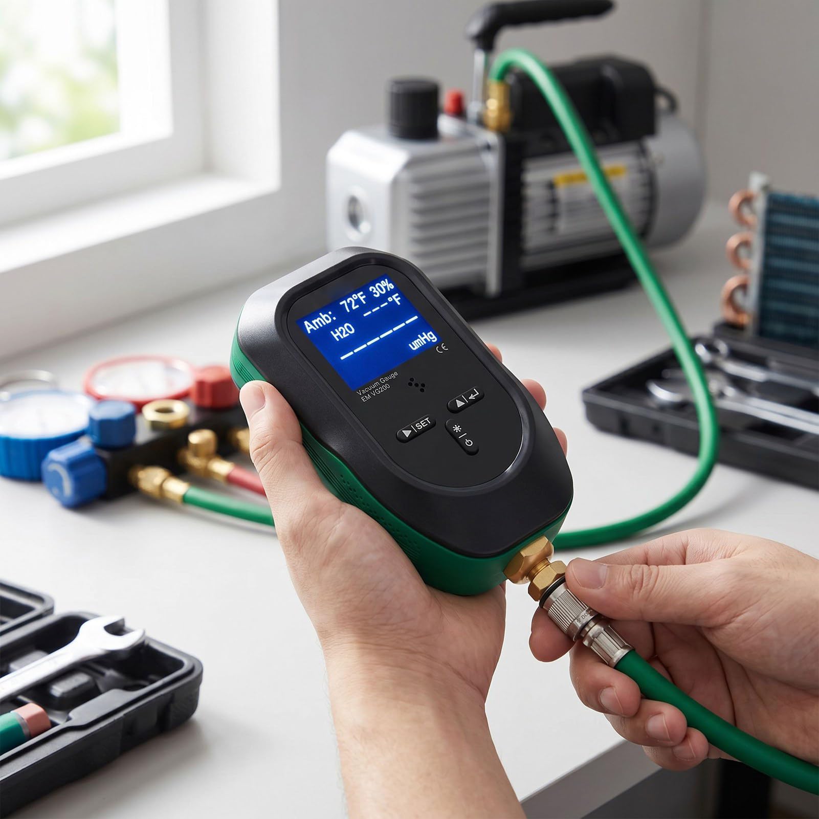 VBESTLIFE HVAC Cyfrowy Manometr Próżniowy z Króćcem SAE 1/4 Cala