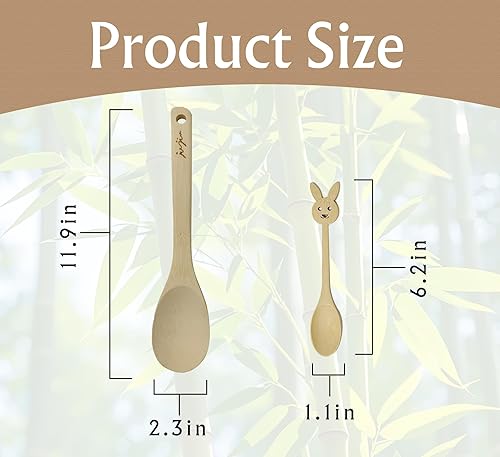 Miniatura 5 de Juego de utensilios de cocina de madera de bambú de 14 piezas, 6 herramientas de cocina resistentes al calor antiarañazos con agujeros de