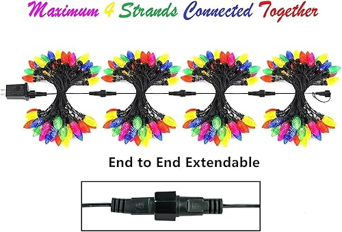 Miniatura 7 de KAQ 2 paquetes de 100 luces LED multicolor C9 para Navidad, impermeables para interiores y exteriores, tira de luces extensible de 98 pies con