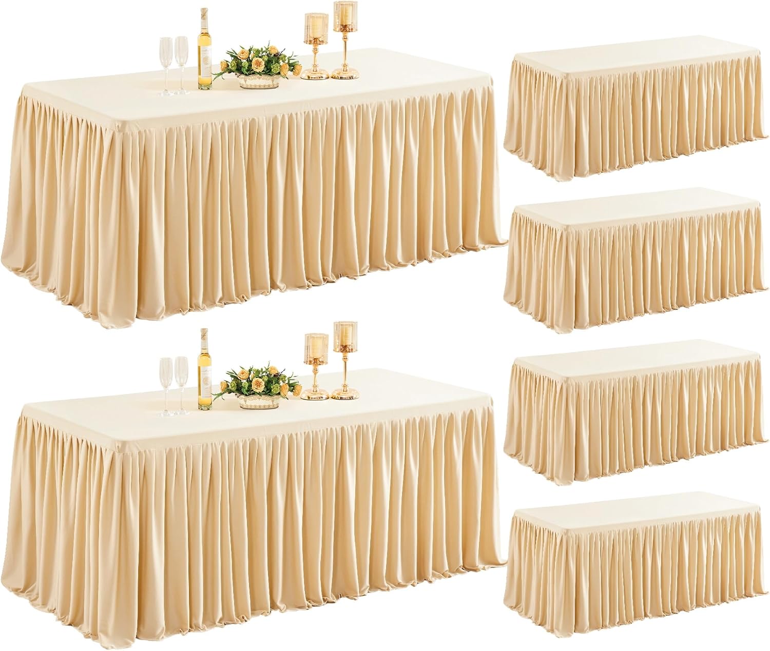 6 Pack Champagne Table Clothes for 6 Foot Rectangle Tables, Premium Polyester Rectangle Tablecloth Wrinkle Resistant Washable Table Cover for Wedding, Party, Dining,Banquet,Buffet Tables