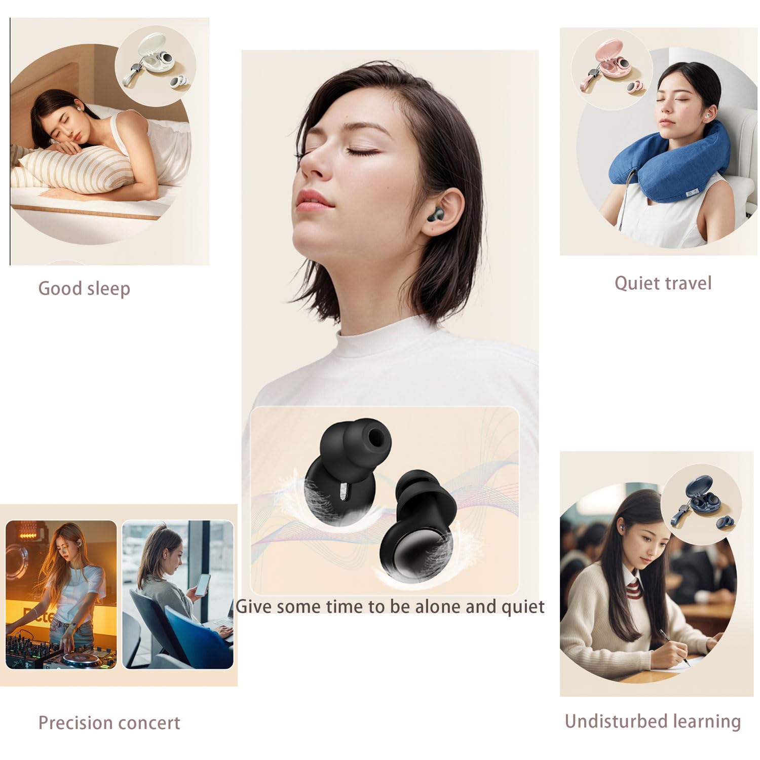 Tapones para los oídos transpirables para dormir con cancelación de ruido, reducción de ruido, ronquidos, conciertos, viajes en avión, 2,8 g de peso, tapones de silicona reutilizables (blanco)