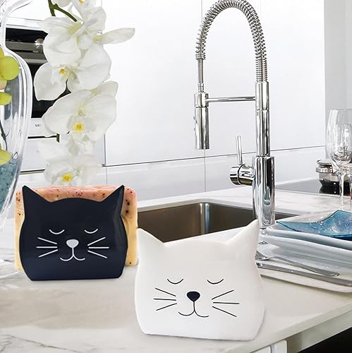 Miniatura 7 de Soporte de esponja para encimera, 2 unidades de esponja de cerámica con forma de gato, lindo cepillo para fregar platos, soporte para varita,