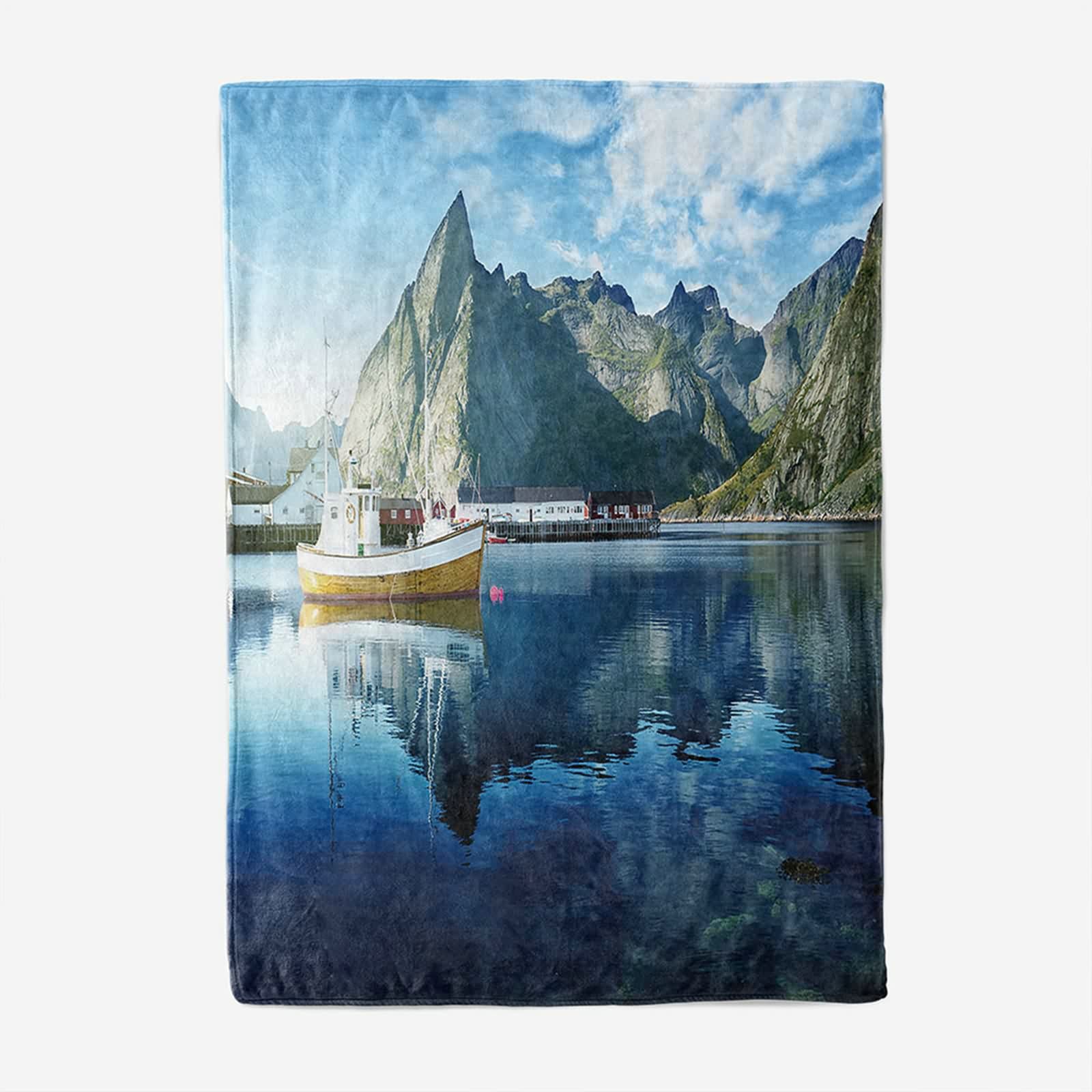 Aeici Couverture Polaire, Couverture Enfant Polaire Couverture 180x200 cm Lac Bateau Montagne Couverture de Canapé Cadeau pour Adultes et Enfants
