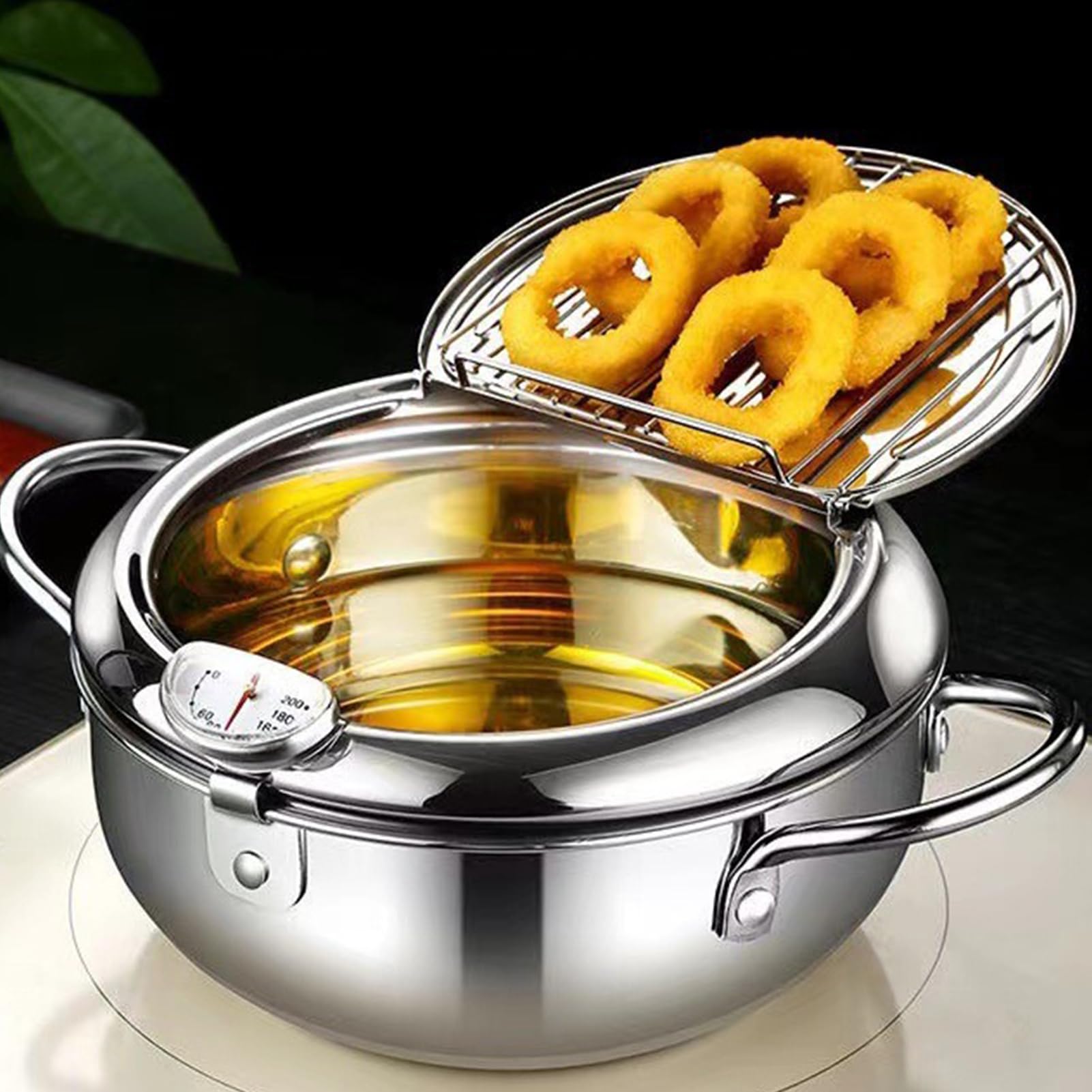 Pentola per friggitrice | Pentola in acciaio con termometri, friggitrice | grande in acciaio, deliziose patatine fritte per cucinare croccanti