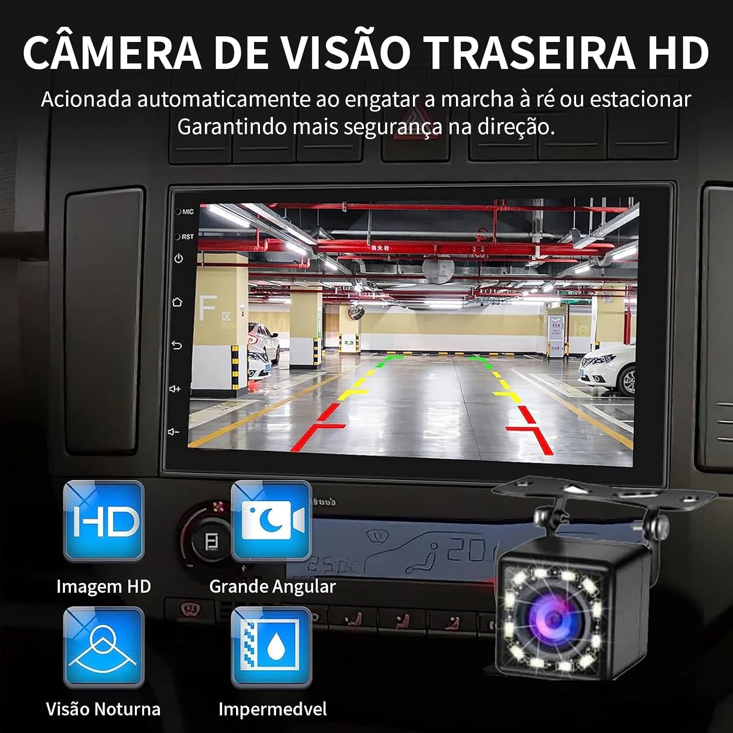 Automotivo Multimídia 7 Polegadas com Carplay, Bluetooth, Tela Sensível ao Toque HD, Câmera de Ré 170°- Compatível com Carros e Caminhões, Ideal para Motoristas que Buscam Segurança