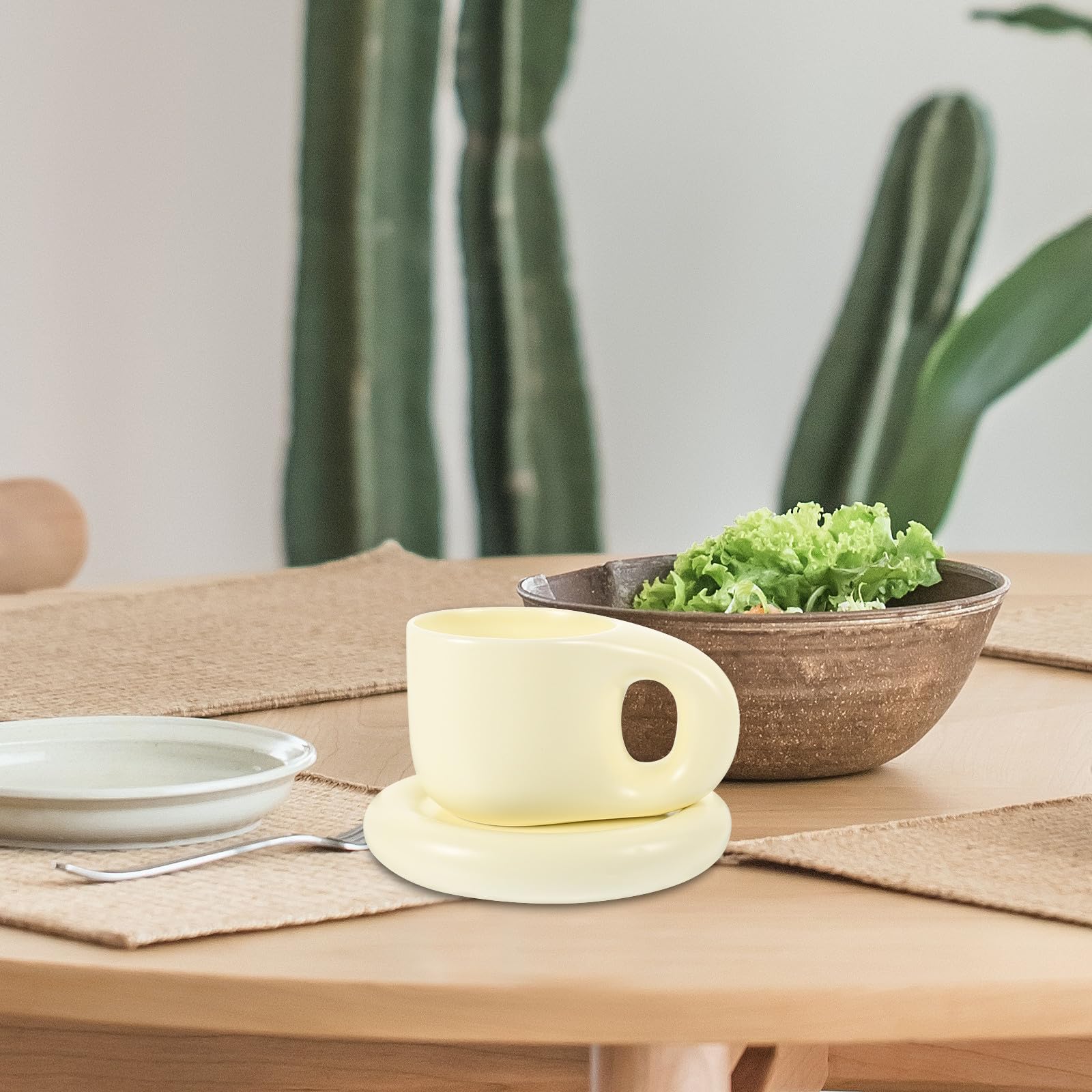 Bauchige Keramik Kaffeetasse 400ml 1 Satz mit Untertasse Weiß