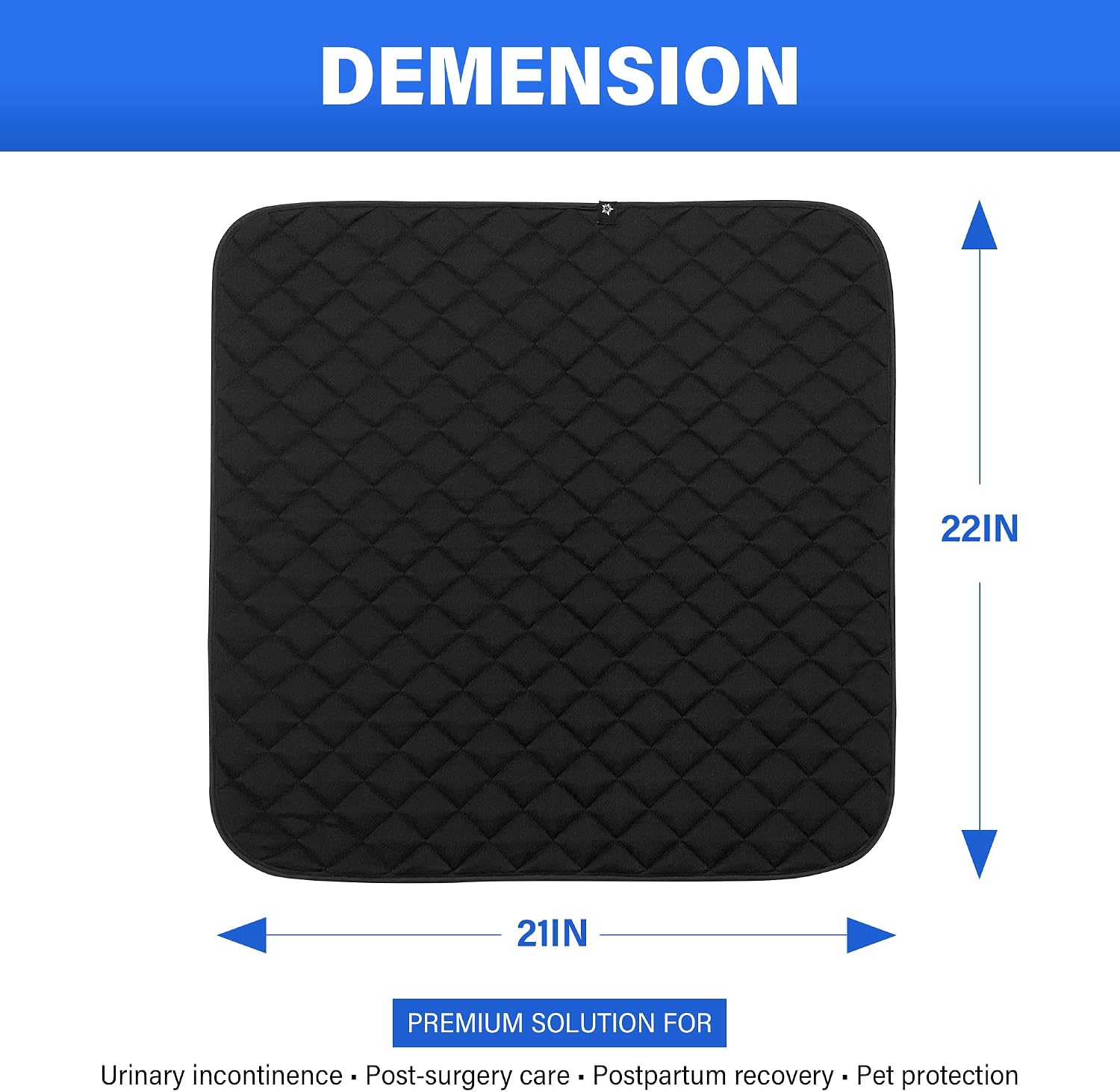 SPRING SEAON Waterproof Chair Pads for Incontinence 22"x21" – Thickened Washable Reusable Seat Protector, Non-Slip Absorbent Pad for Adults, Seniors, Wheelchair, Recliner, Car Seat & Bed(Black)