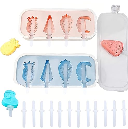 Juego de 2 moldes para paletas de fresa, 4 piezas, moldes para hacer helados, moldes de helado congelados, accesorios de cocina, fácil liberación,