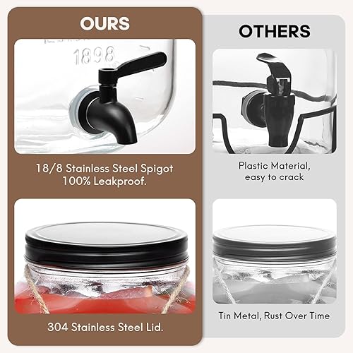 Miniatura 4 de Dispensadores de bebidas de vidrio de 2 galones para fiestas, dispensadores de bebidas de hielo con soporte, dispensador de agua de vidrio con