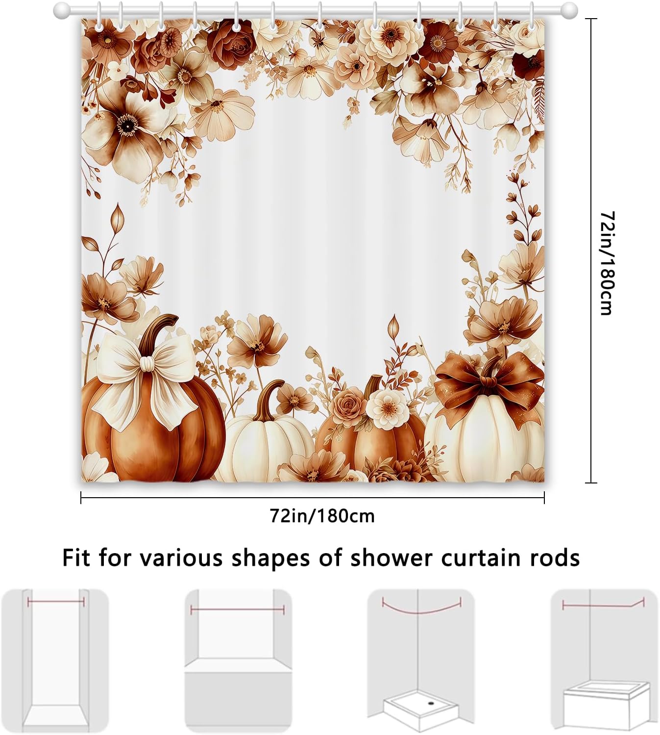 APROPHIC Fall Pumpkin Floral Shower Curtain Waterproof Quick Dry 72x72 in