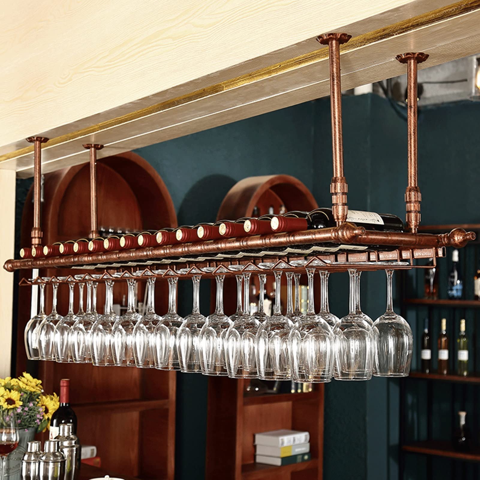 Rangement bouteille de vin plafond étagère suspendue bar et cuisine 80cm