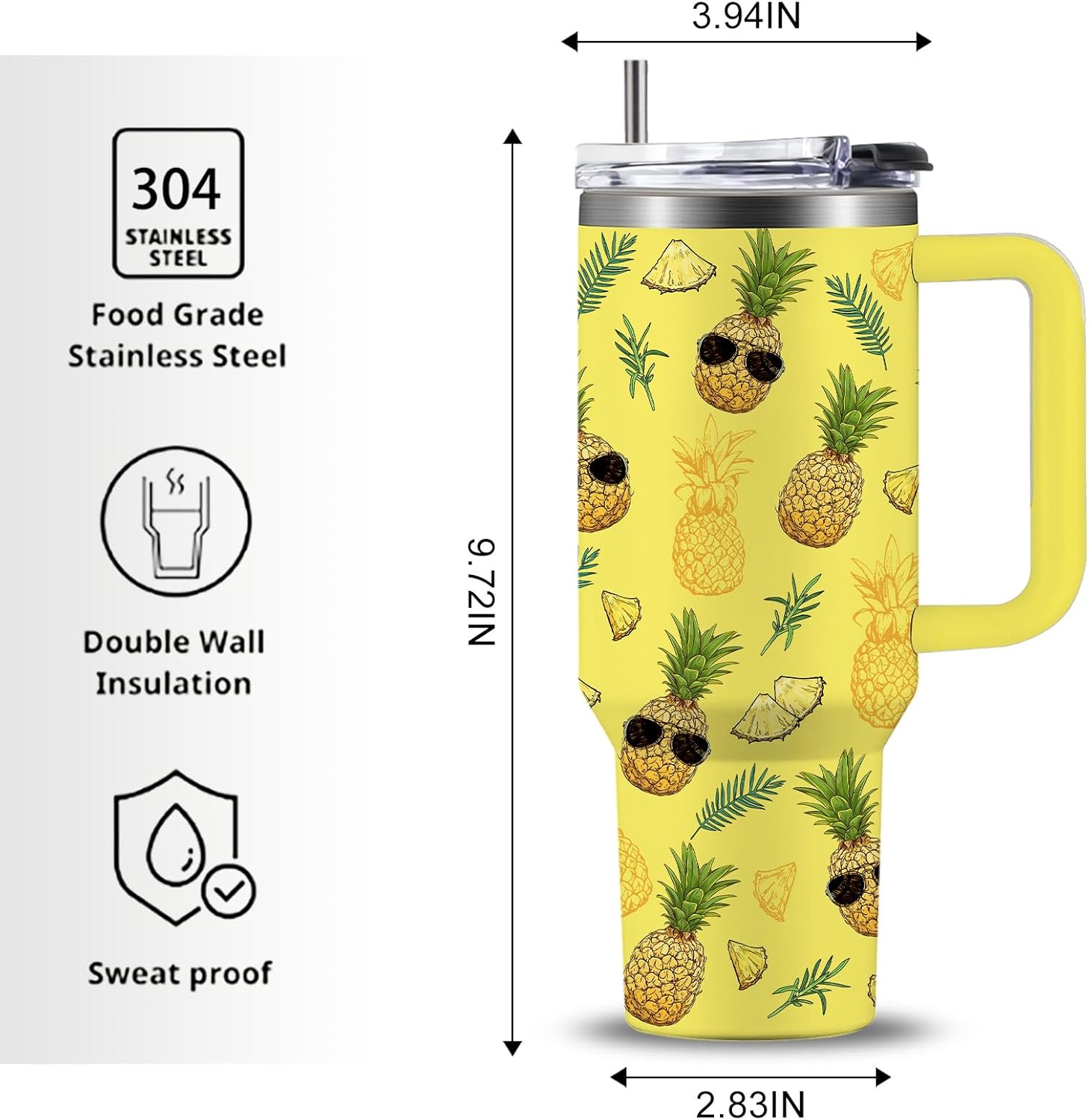 Pineapple Tumbler with Handle 40 oz, Pineapple Gifts For Women Girls, Birthday Christmas Funny Fruit Gifts for ananas Lover - Image 8