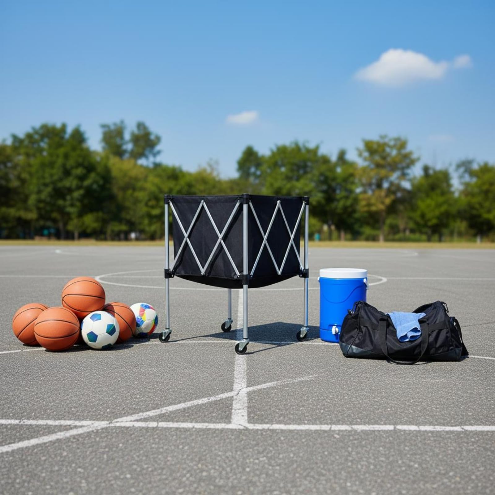 perfeclan Carro Deportivo Plegable Carro Portabalones Organizador Carro de Balones Carrito de Entrenamiento con Estructura Estable y Bolsa Amplia Adecuado para