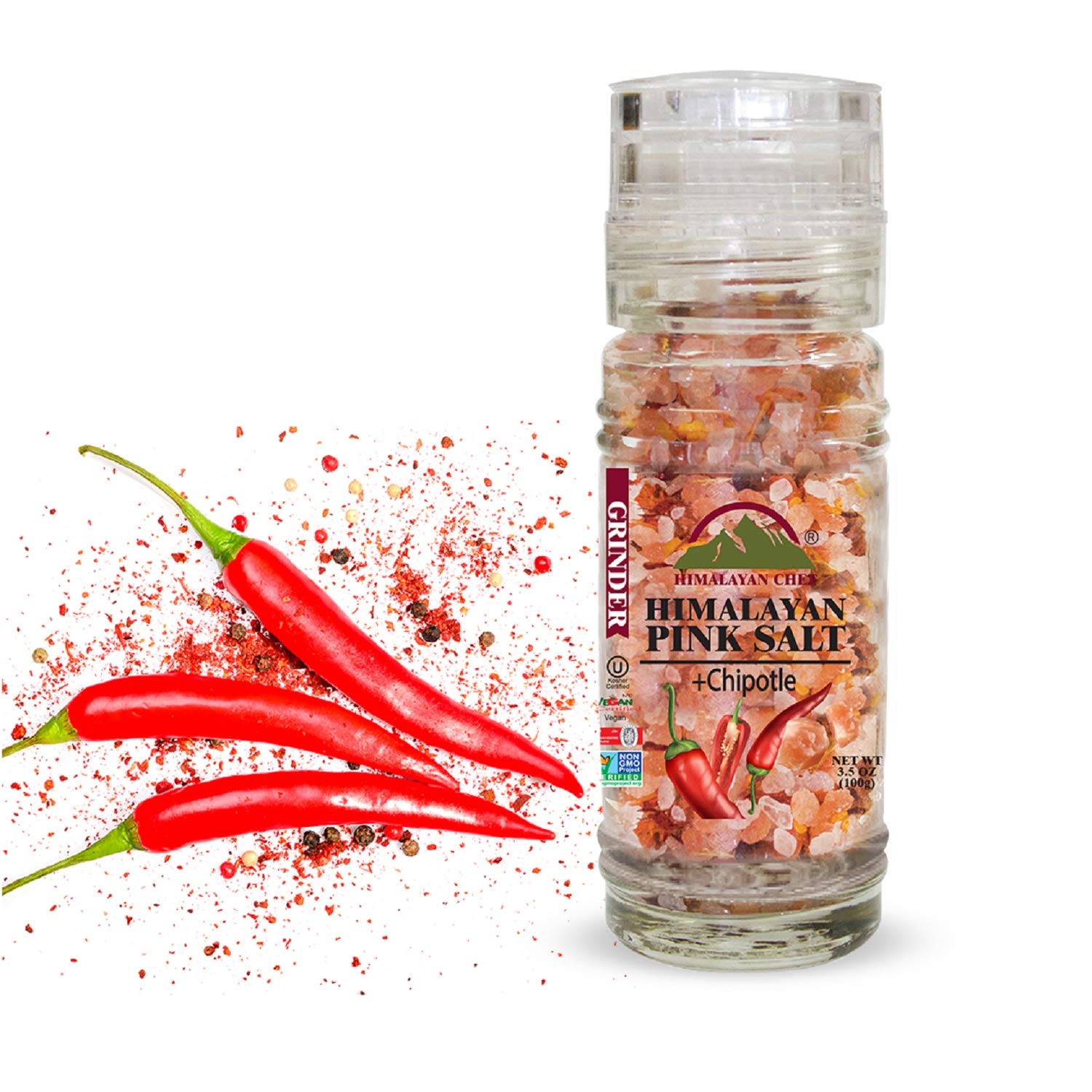 Himalayan Chef Chipotle with Pink Salt Grinder, OU Kosher Certified, Non