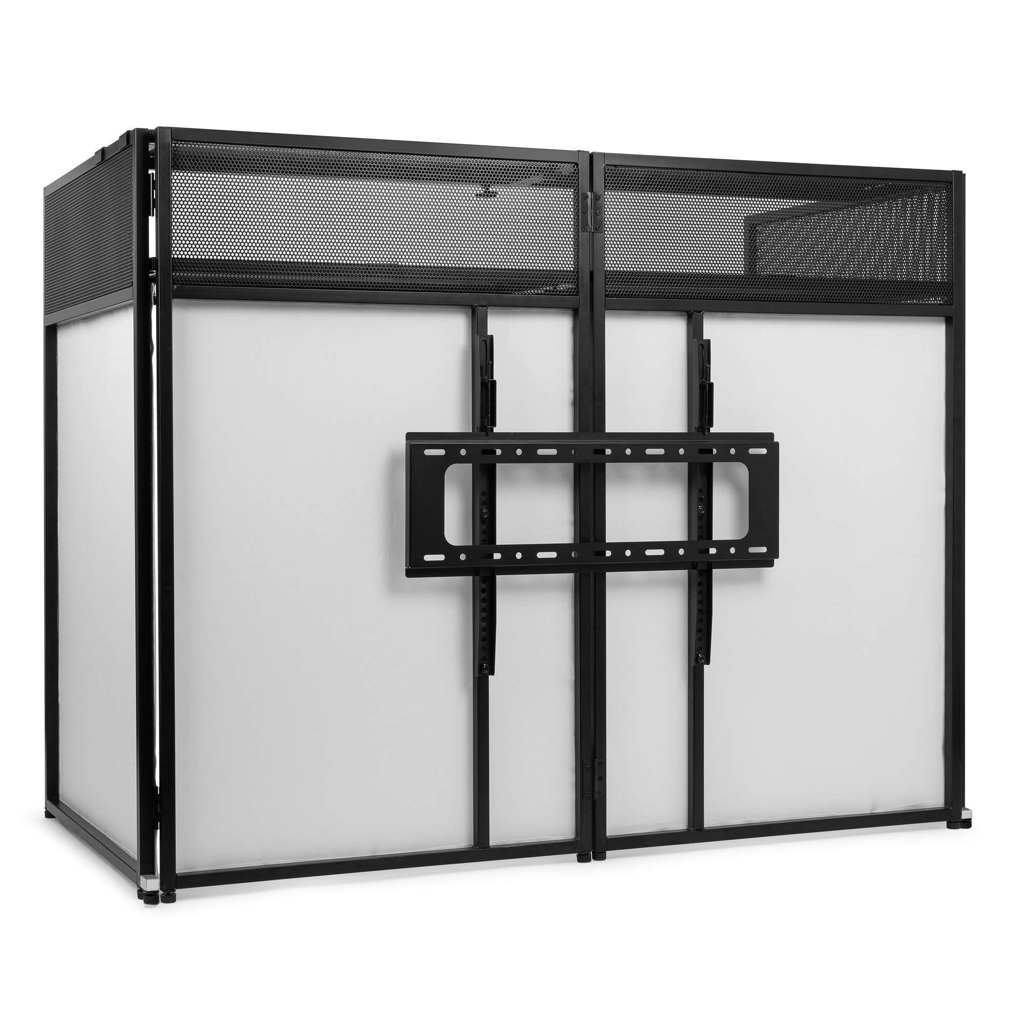 Vonyx DB6 Cabina de DJ Profesional con Soporte de TV - hasta 25 Kg, Pantalla de 65'', Licra Blanca o Negra Incluida, Bolsa de Transporte, un Sistema Completo e Ideal para DJ Profesionales, DJ Móviles