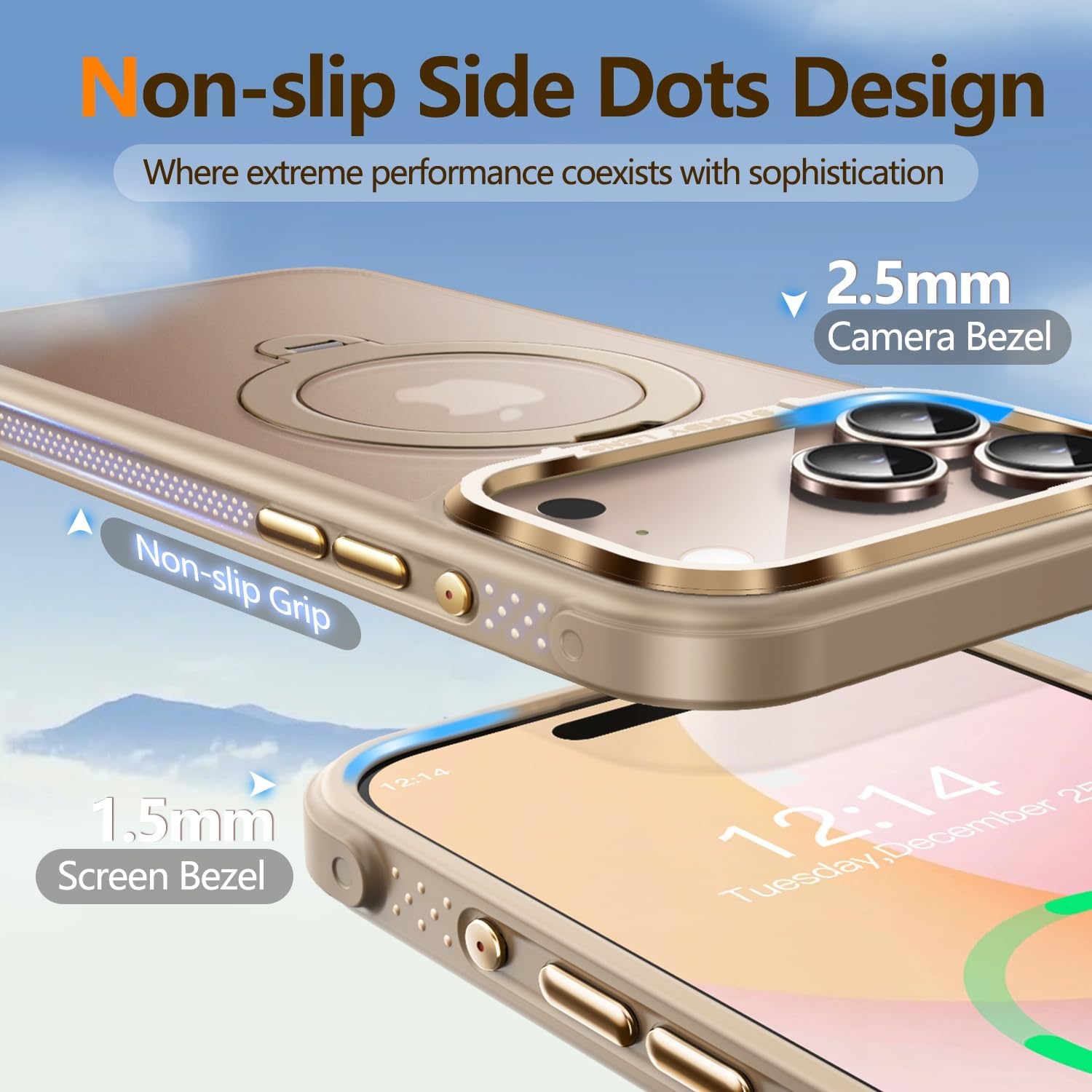 O3 Mag-Stand Designed for iPhone 17 Pro Case with 360° Spin Stand, [Compatible with MagSafe][Super Skin Feeling] Translucent Matte Magnetic Slim Phone Case 6.3 inch, Desert Gold - Image 4