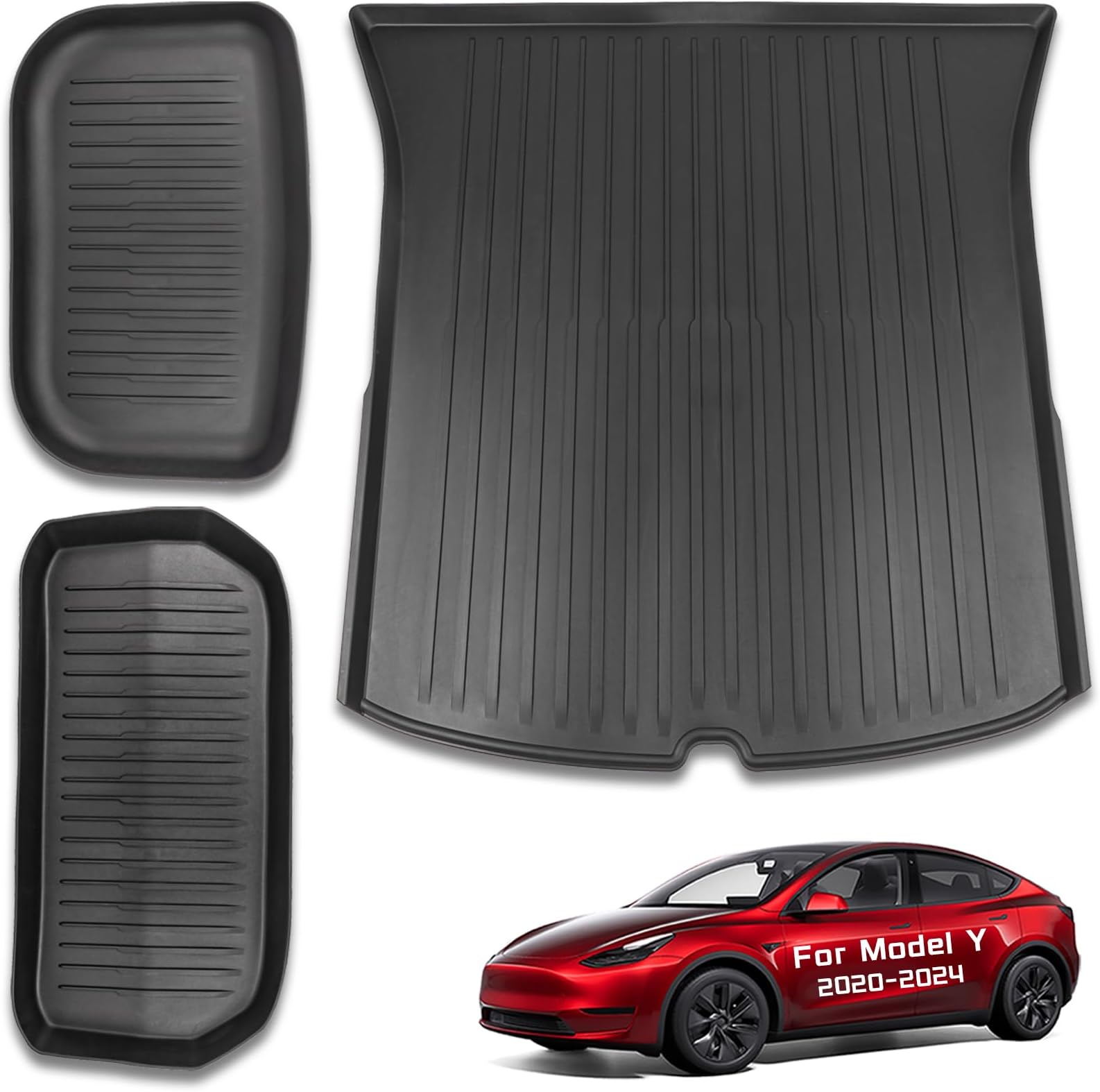 All Weather Cargo Liners for Tesla Model Y Trunk Mats,Front Frunk and Rear Trunk Tray Mats Protector 2021 2022 2023 2024 Accessories