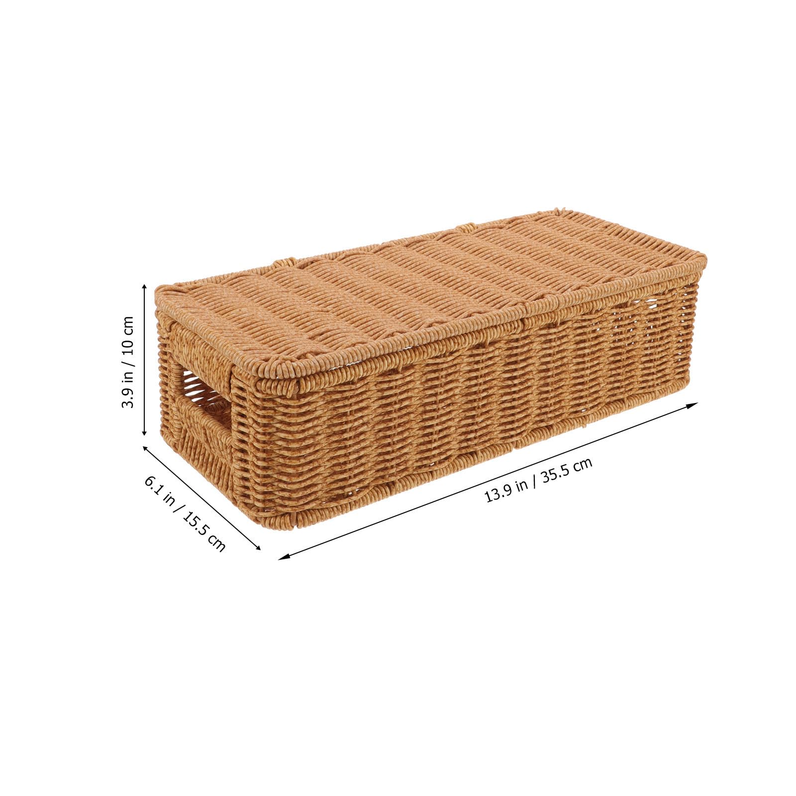 Caja Organizadora de Escritorio Cesta Tejida Tapa de Imitación de Ratán para Almacenamiento de Cosméticos y Artículos Diversos, Diseño Simple y Superficie Lisa