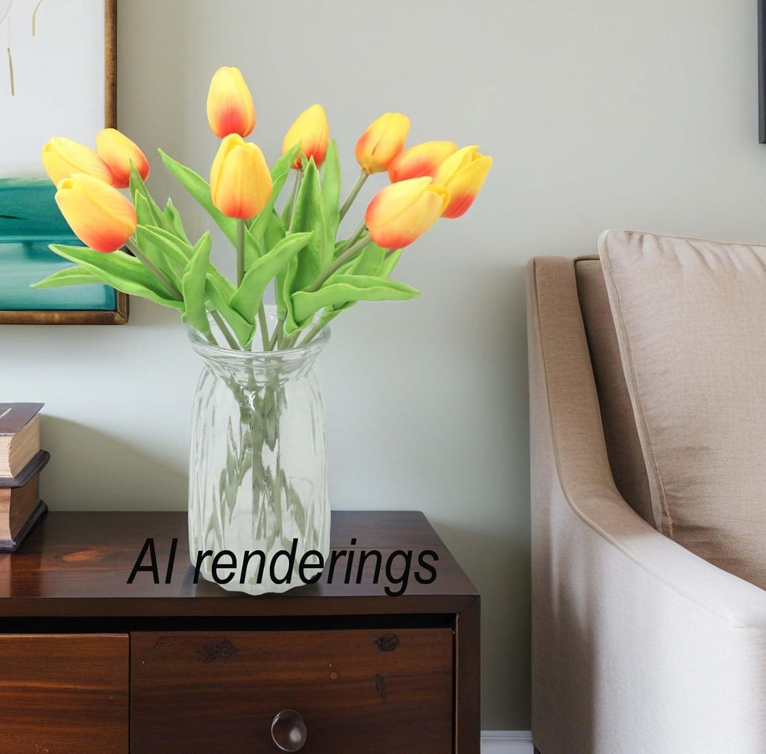 Artificial Flowers 10 Heads Mini Real Touch Artificial Tulip for Home Wedding Party Centerpiece Decoration (Orange) - Image 5