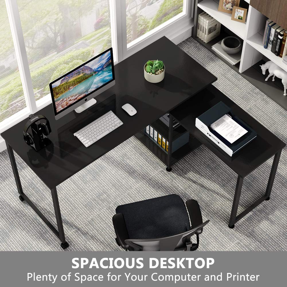Tribesigns Reversible LShaped Desk with Storage Shelves, 360° Free