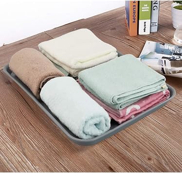 Gloreen Set of 4 Rectangular Fast Food Tray, Cafeteria Serving Trays, Grey